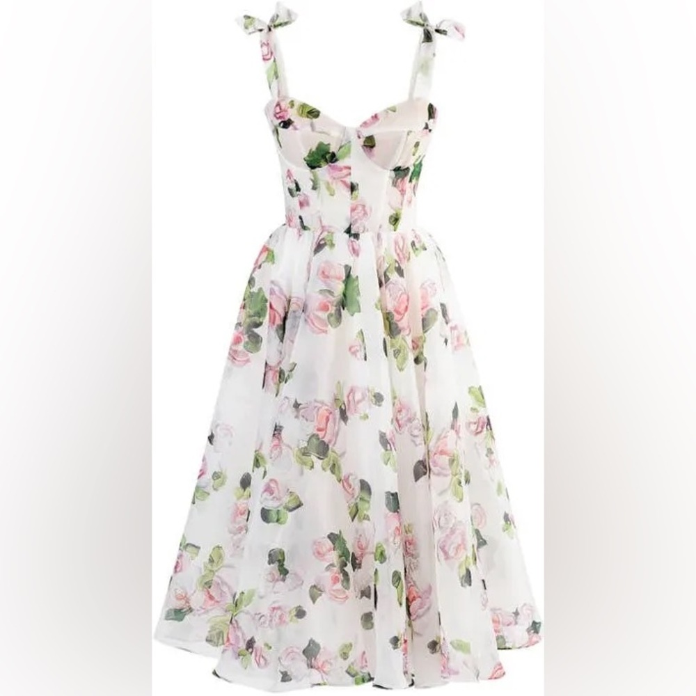 Milla Apple Blossom Midi Tie-Strap Dress NWT